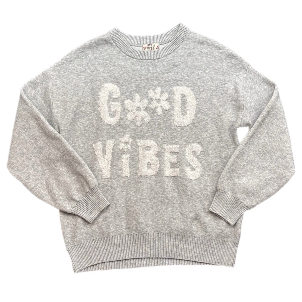 Hippie Rose | Gray ‘Good Vibes’ Crewneck Sweater